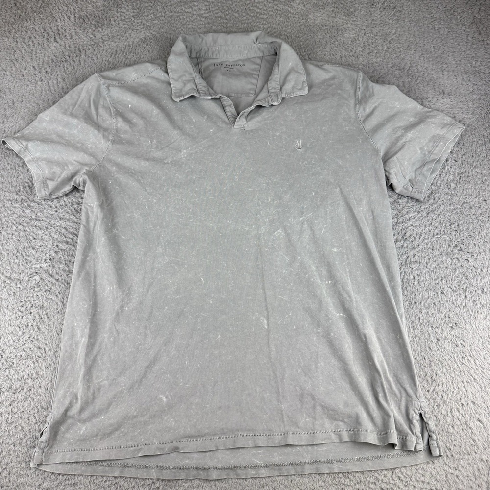 John Varvatos Gray Distressed Marble Wash PEACE LOGO Polo Shirt Men's Size Xl